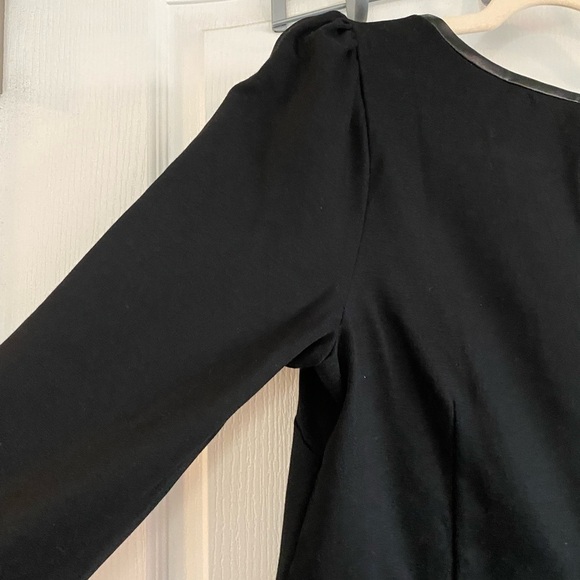 TALBOTS Black Ponte Knit Faux Leather Trim Dress Sz 10P 3/4 sleeves EUC - Picture 10 of 13